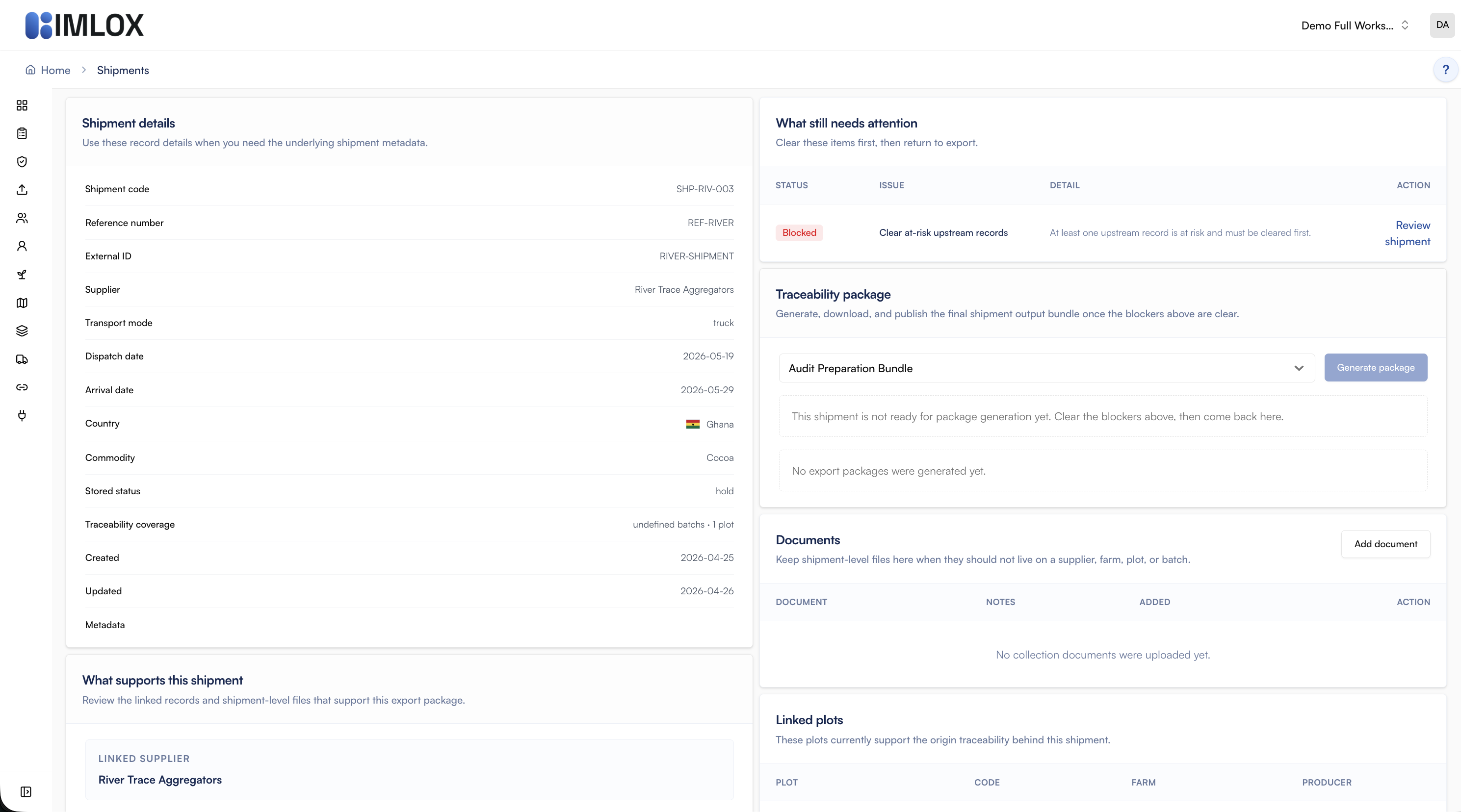 IMLOX shipment readiness screenshot
